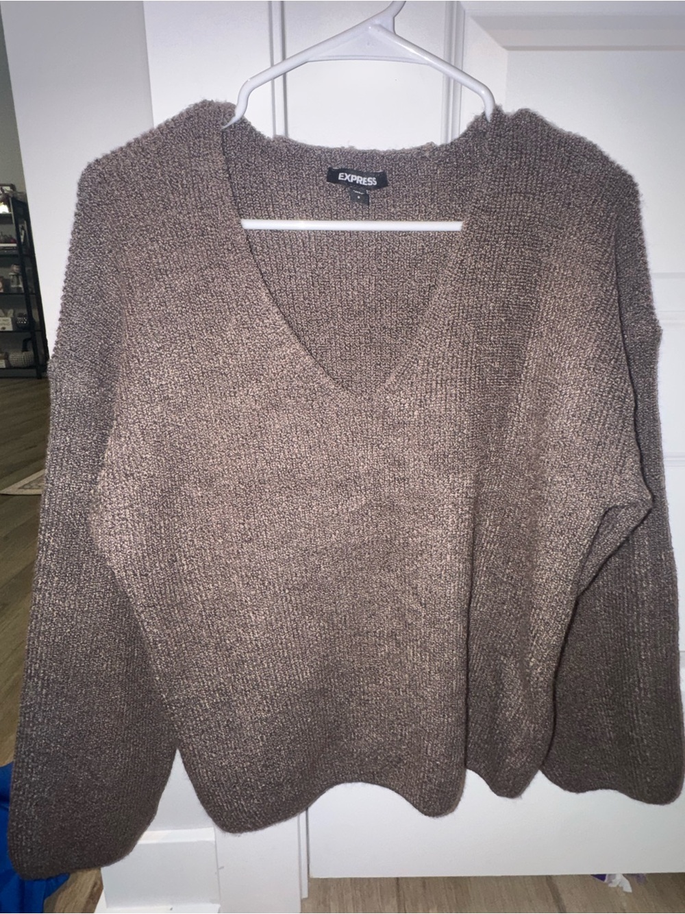 Express Women's V-Neck Brown Knit Sweater